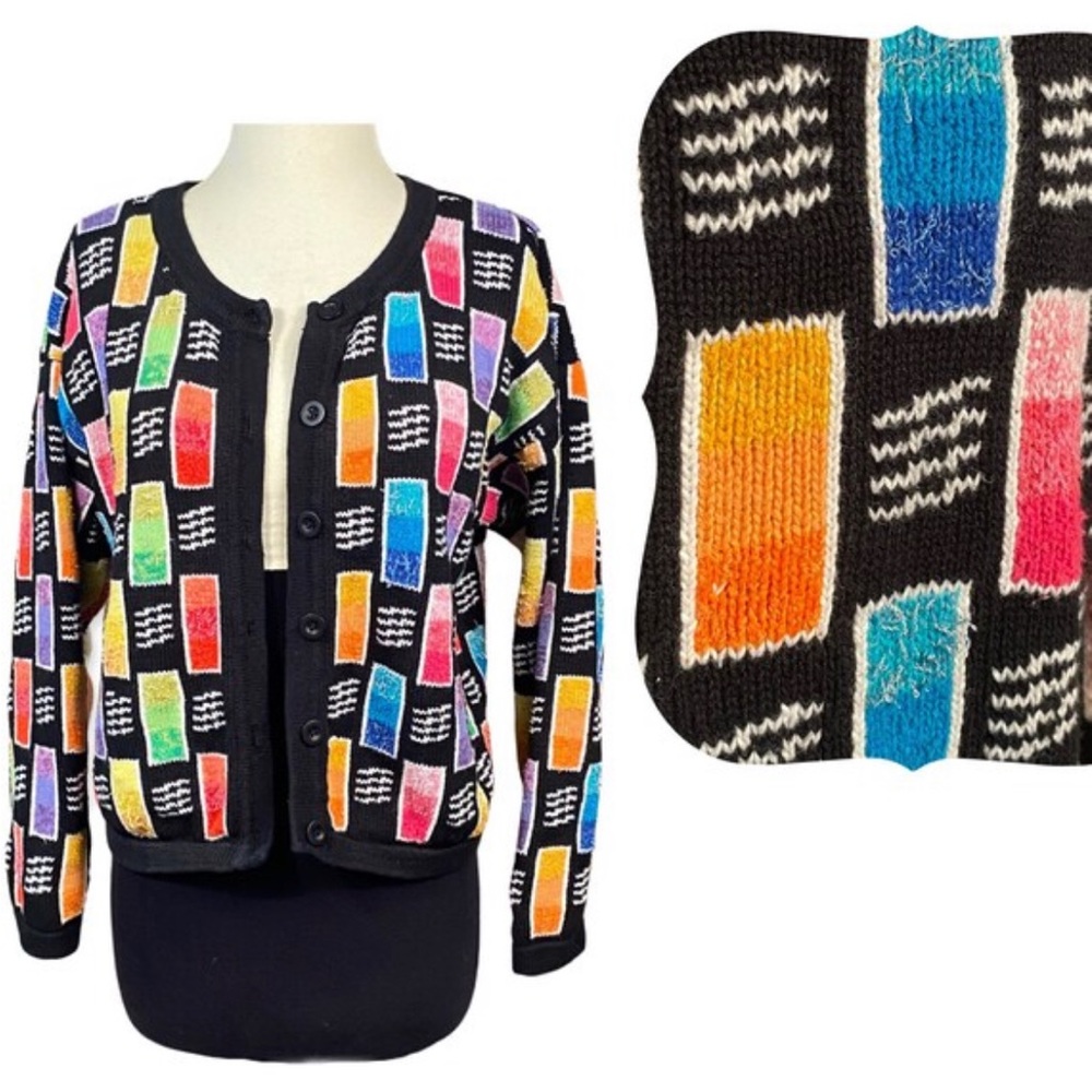 Vintage 1980s graphic cropped cardigan sweater
